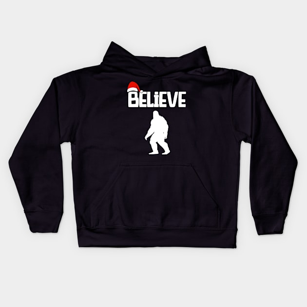 Funny Christmas Xmas Bigfoot Believe Sasquatch In Moon Light Kids Hoodie by DesignergiftsCie